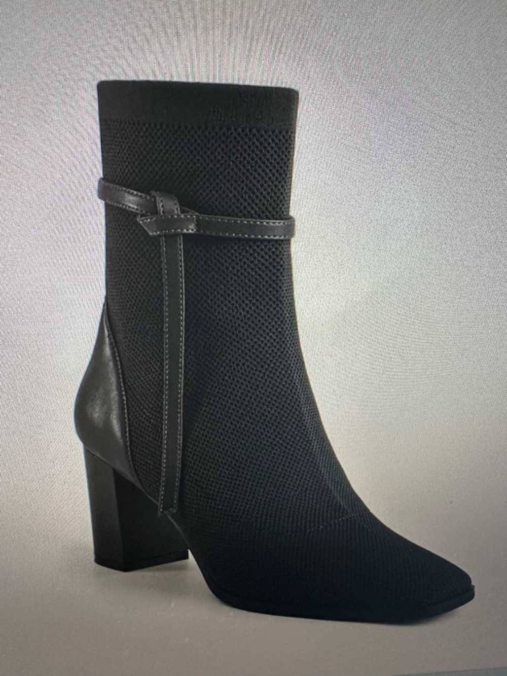 Women's Black Knit Ankle Bootie with Block Heel
